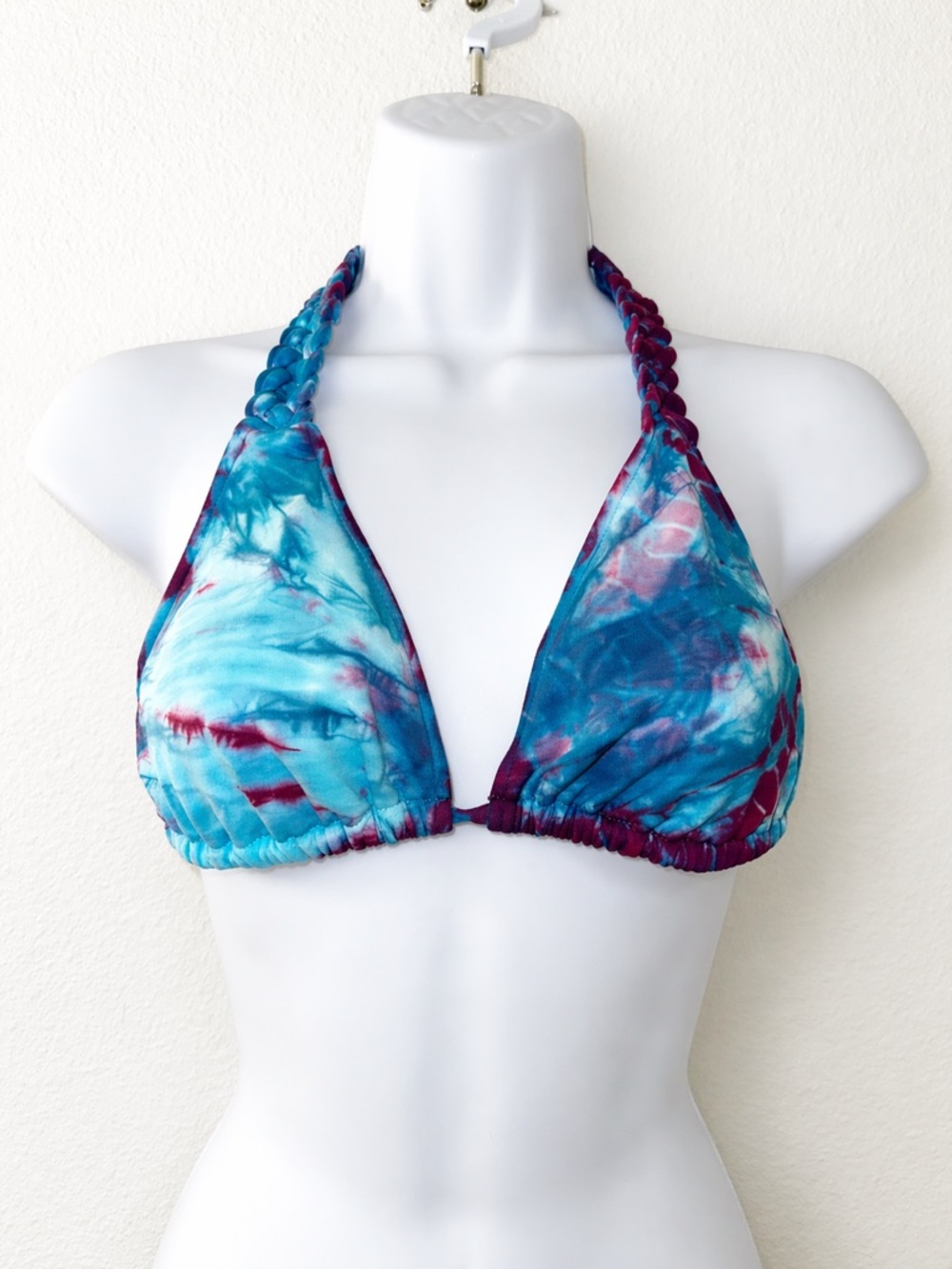 Tie-Dye Halter Triangle Bikini Top - Blue & Purple